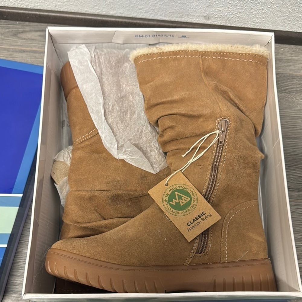 WHITE MOUNTAIN Classic Tan Suede Boots with Side Zipper